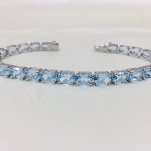 925 Silver Bracelet- Natural Blue Topaz Bracelet- 5x7 MM- Statement Bracelet- Gemstone Bracelet- November Birthstone Bracelet- Wedding Gift