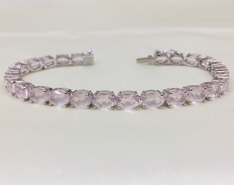 925 Silver Bracelet- Natural Rose Quartz Bracelet- 5x7 MM- Statement Bracelet- Gemstone Bracelet- January Birthstone Bracelet- Wedding Gift