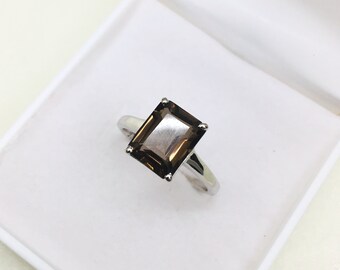 Octagon Smoky Quartz 925 Sterling Silver Women RingOctober Birthstone RingWomen Simple RingGift For HerOctagon Smoky Quartz Bridal Ring