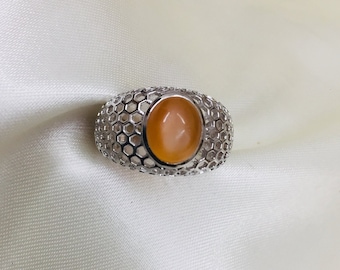 Natural Pink Moonstone Ring Brilliant Star Ring Solid Silver Ring 925 Silver Ring Handmade Ring Birthstone Ring Present Cabochon Ring