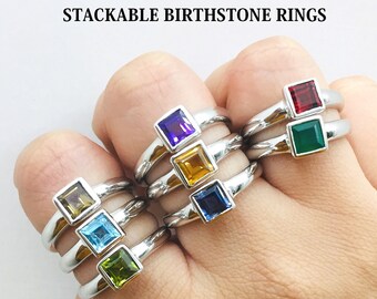 925 Silver Ring- Tiny Birthstone Ring- Stackable Ring- Garnet Amethyst Citrine Peridot Topaz Onyx Quartz Gemstone Ring- Subtle Ring- Gift