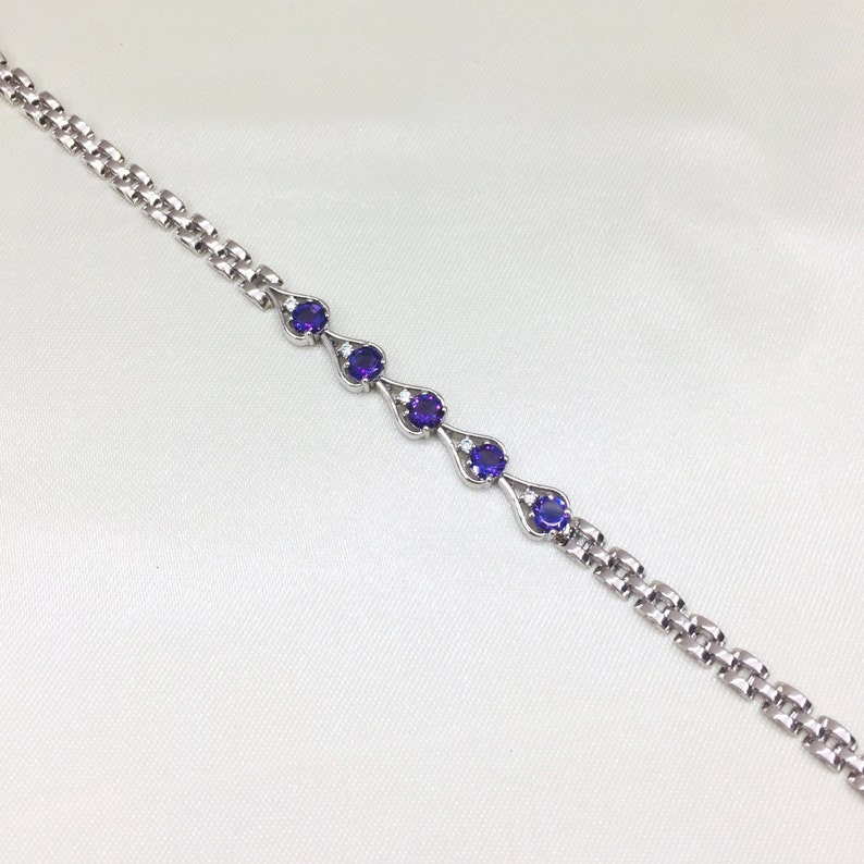 925 Silver Bracelet Wedding Gift Chain Bracelet February Birthstone Natural Amethyst Bracelet Bracelet 5 MM Round Christmas Gift