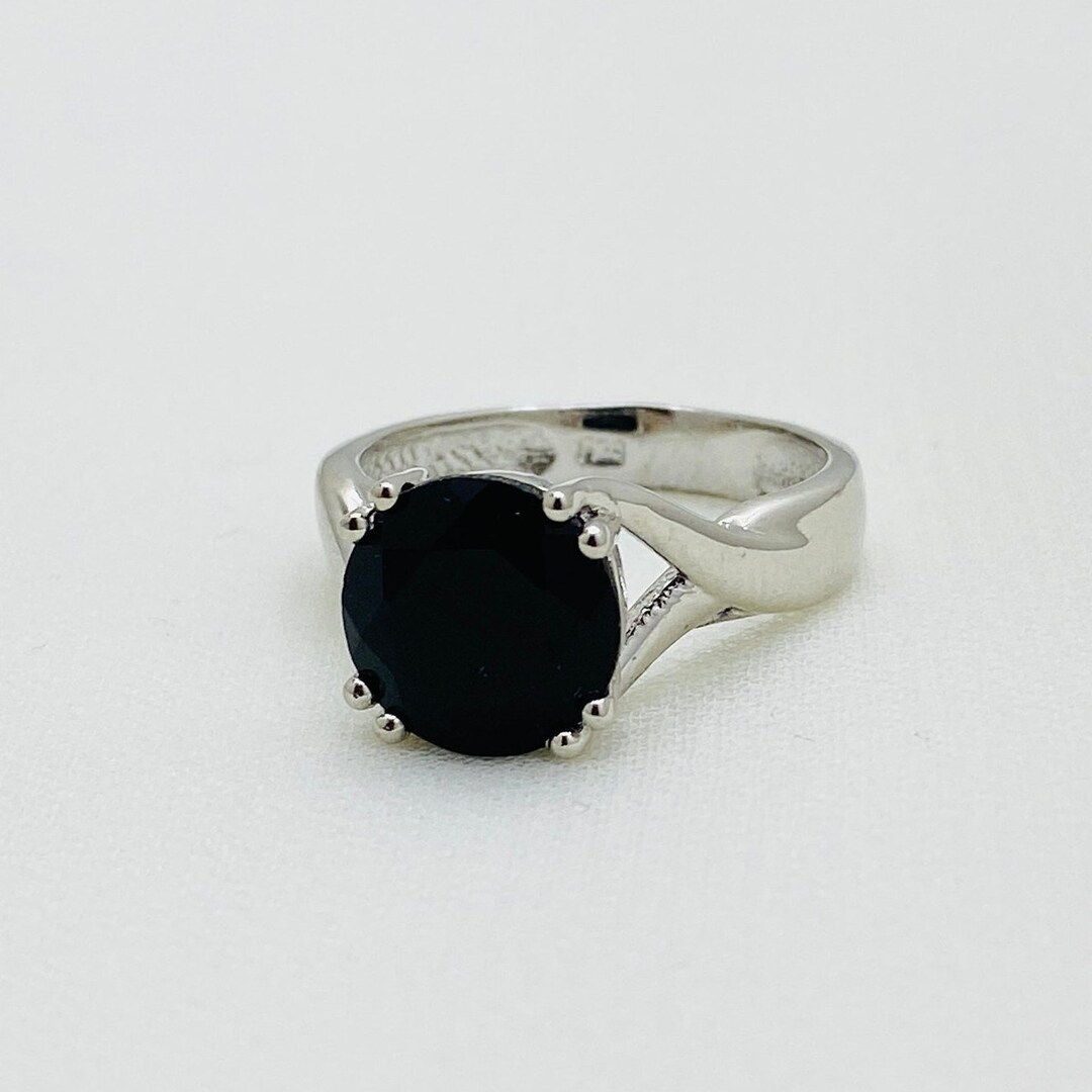 【BLACKPURPLE】[BLACKLABEL] Satin Silver Cubic Ring Black Spinel Rhodium Over Sterling Silver Ring 5.02ctw