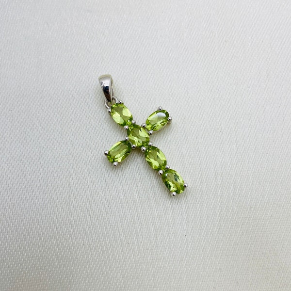 925 Sterling Silver- Natural Peridot Pendant- Holy Cross Pendant- Gemstone Pendant- Cross Necklace- Solid Silver Pendant- Gift & Present