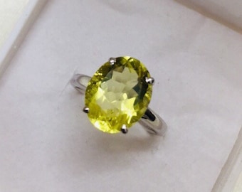 Anillo de plata 925 - Anillo de topacio limón natural - Anillo con gema ovalada - Anillo de plata maciza - Anillo apilable - Piedra natal de noviembre - Anillo hecho a mano - Regalo