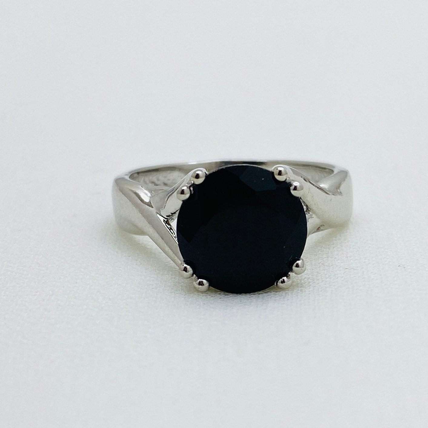 【BLACKPURPLE】[BLACKLABEL] PAVE CRYSTAL RING silver925 Black Spinel Rhodium Over Sterling Silver Ring 4.47ctw