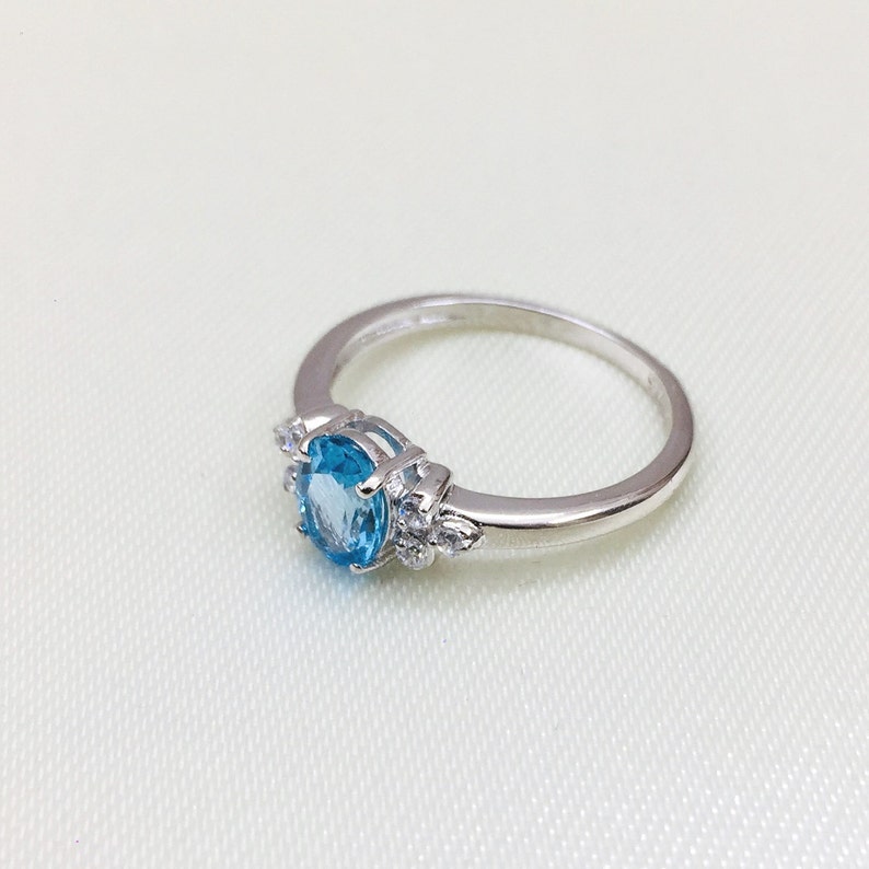 Gift November Ring Proposal Ring Engagement Ring Tiny Topaz Oval Ring 925 Silver Ring Natural Blue Topaz Ring Cubic Zircon Ring
