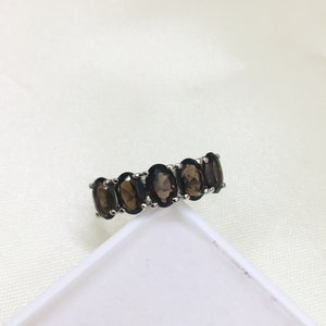 925 Silver Ring- Smokey Quartz Ring- Solid Silver Quartz Ring- Half Eternity Band- Silver Band- Promise Ring- Gemstone Band- Valentine Gift