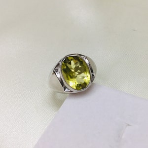 925 Sterling Silver Ring- Natural Lemon Topaz Ring- Men&#39;s Ring- Solid Silver Ring- Gemstone Ring- Birthstone Ring- Cabochon Ring- Gents Ring