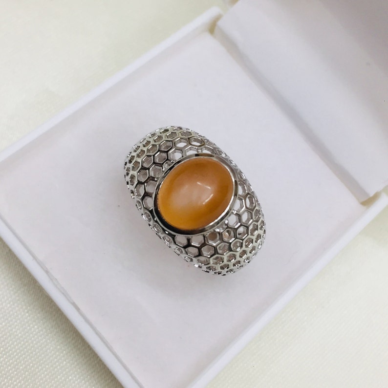 Natural Pink Moonstone Ring Brilliant Star Ring Solid Silver Ring 925 Silver Ring Handmade Ring Birthstone Ring Present Cabochon Ring