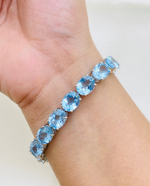 925 Sterling Silver Bracelet- Natural Blue Topaz Bracelet- Faceted Gemstone Bracelet- Gemstone Bracelet- Birthstone Bracelet- Wedding Gift
