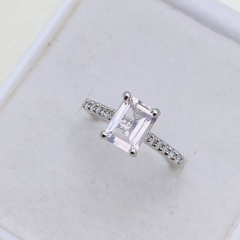 925 Silver Ring Rose Quartz Ring Statement Ring Engagement Ring Proposal Ring Anniversary Gift Birthstone Ring Minimal Ring Present image 3