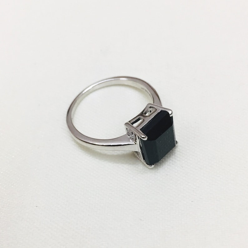 Natural Black Spinel Ring Handmade Ring Stacking Ring Octagon Gemstone Ring 925 Silver Ring August Birthstone Gift Solid Silver Ring