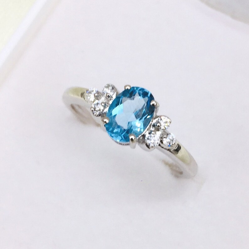 Gift November Ring Proposal Ring Engagement Ring Tiny Topaz Oval Ring 925 Silver Ring Natural Blue Topaz Ring Cubic Zircon Ring