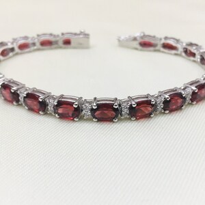 925 Silver Bracelet- Natural Garnet Cut Bracelet- Tennis Bracelet- Statement Bracelet- Wedding Bracelet- January Bracelet- Christmas Gift