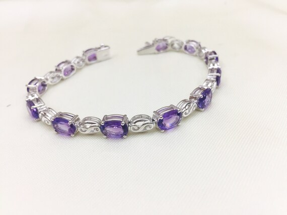 Bracelet Manchette En Argent 925 Avec Améthyste Et Diamants - Occasion, Pierre Violette