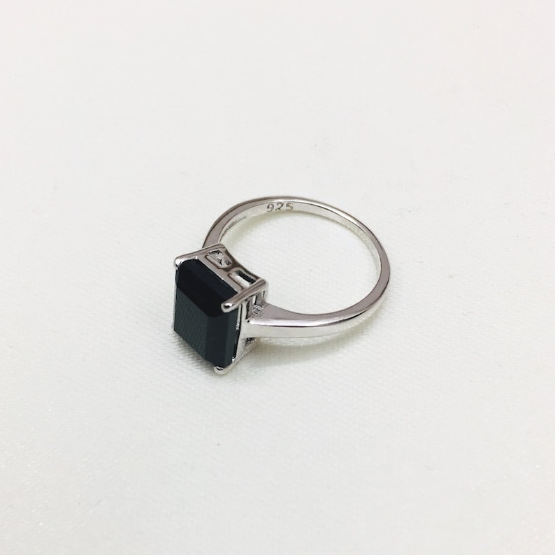 Natural Black Spinel Ring Handmade Ring Stacking Ring Octagon Gemstone Ring 925 Silver Ring August Birthstone Gift Solid Silver Ring