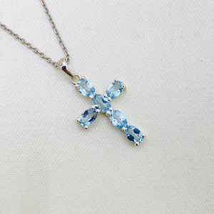 925 Sterling Silver Pendant- Blue Topaz Pendant- Holy Cross Pendant- Gemstone Pendant- Cross Necklace- Solid Silver Pendant- Present & Gift