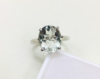 925 Silver Ring- Natural Green Amethyst Ring- Oval Gemstone Ring- Solid Silver Ring- Stacking Ring- November Birthstone- Handmade Ring- Gift