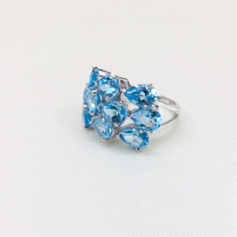 Cocktail Ring November Birthstone 925 Sterling Silver Ring Gift Wedding Gift Silver Topaz Ring Proposal Ring Natural Blue Topaz Ring