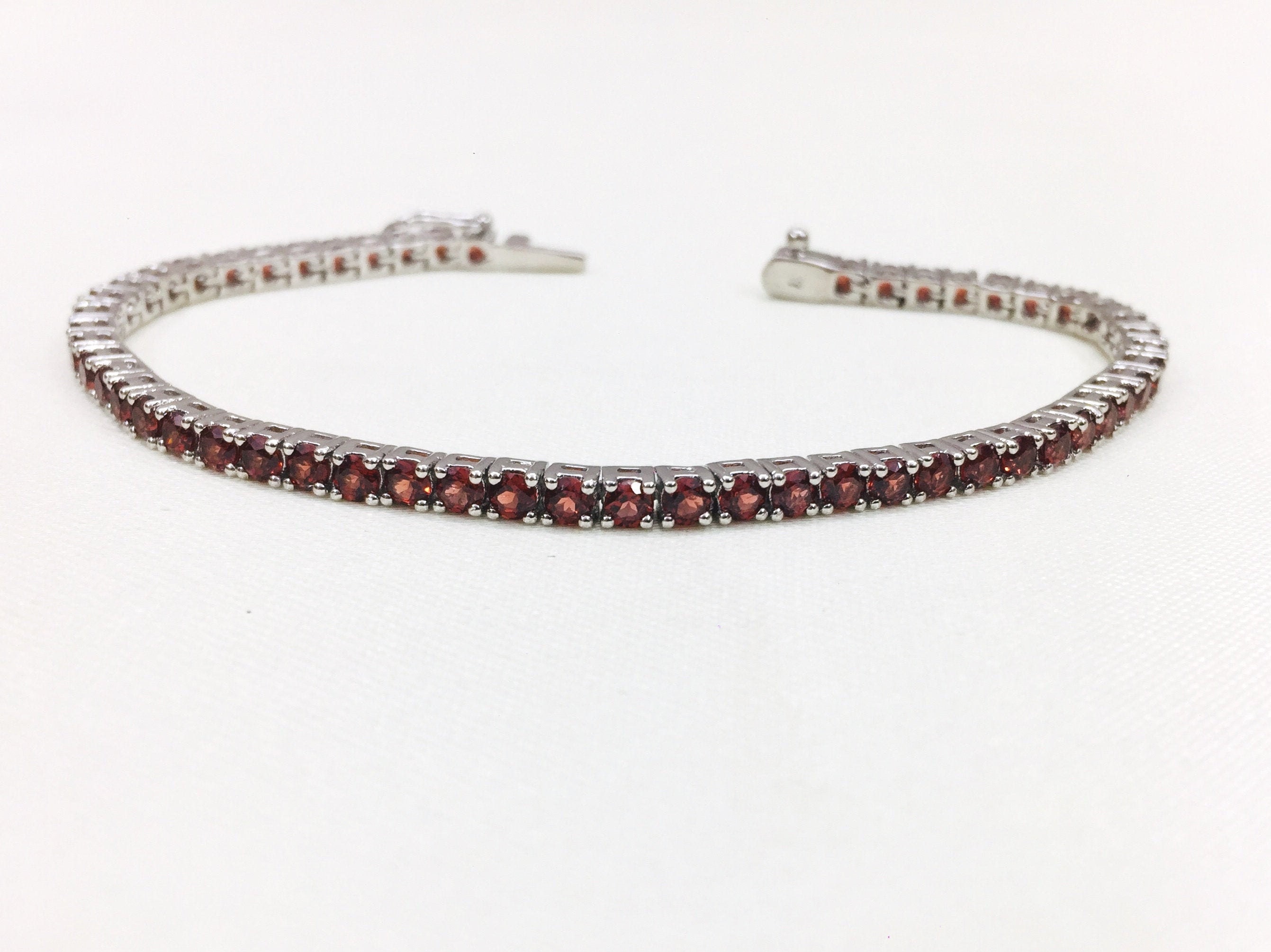 925 Silver Bracelet Garnet Bracelet 4MM Round January - Etsy UK