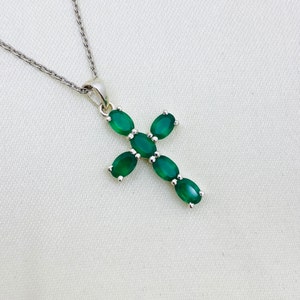 925 Sterling Silver- Natural Green Onyx Pendant- Holy Cross Pendant- Gemstone Pendant- Cross Necklace- Solid Silver Pendant- Gift & Present
