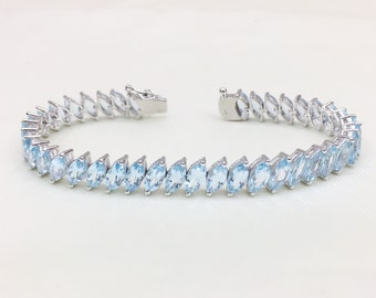 925 Sterling Silver Bracelet- Natural Blue Topaz Bracelet- Solid Silver Topaz Bracelet- Wedding Jewelry- November Jewelry- Christmas Gift