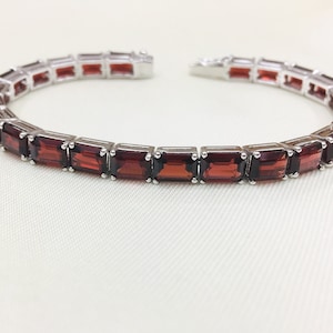 925 Silver Bracelet- Natural Garnet Bracelet- 5x7 MM- Statement Bracelet- Gemstone Bracelet- January Birthstone Bracelet- Wedding Gift- Gift