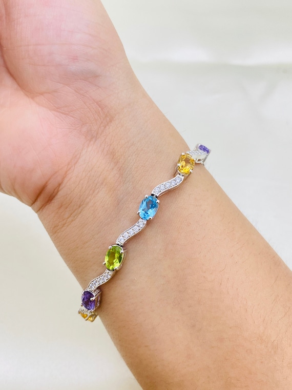 925 Sterling Silver Bracelet Multi Color Bracelet Topaz Peridot Citrine  Amethyst Wedding Jewelry Gemstone Bracelet Christmas Gift - Etsy