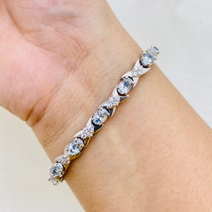 925 Sterling Silver Bracelet- Natural Aquamarine Bracelet- Cubic Zircon- Birthstone Bracelet- Faceted Gemstone Bracelet- Wedding Gift