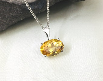 925 Sterling Silver Pendant- Natural Citrine Pendant- Citrine Necklace- 10x14 Oval Pendant- November Birthstone - Handmade Pendant - Gift