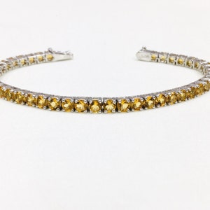 925 Silver Bracelet- Citrine Bracelet- 4MM Round- November Birthstone Bracelet- Citrine Silver Bracelet- Wedding Gift- Thin Bracelet- Gift