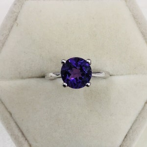 925 Silver Ring- Natural Amethyst Ring- 8 mm Round Ring- Solitaire Ring- Halo Ring- Promise Ring- Proposal Ring- Wedding Gift- Silver Ring