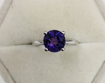 925 Silver Ring- Natural Amethyst Ring- 8 mm Round Ring- Solitaire Ring- Halo Ring- Promise Ring- Proposal Ring- Wedding Gift- Silver Ring