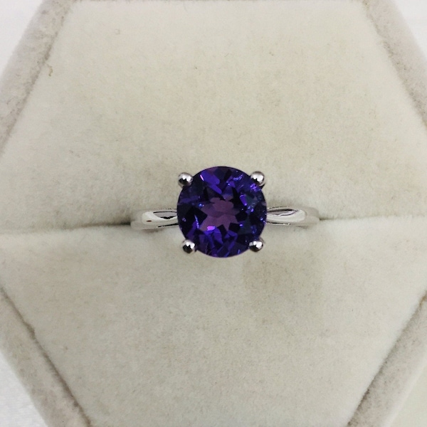 925 Silver Ring- Natural Amethyst Ring- 8 mm Round Ring- Solitaire Ring- Halo Ring- Promise Ring- Proposal Ring- Wedding Gift- Silver Ring