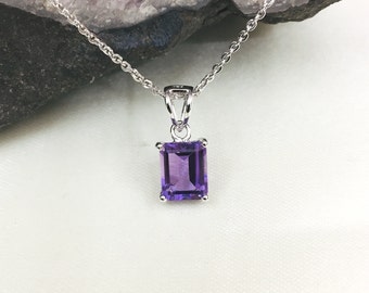 925 Sterling Silver Pendant- Natural Amethyst Pendant- Amethyst Necklace- 8x10 Octagon Pendant- February Birthstone - Handmade Pendant- Gift