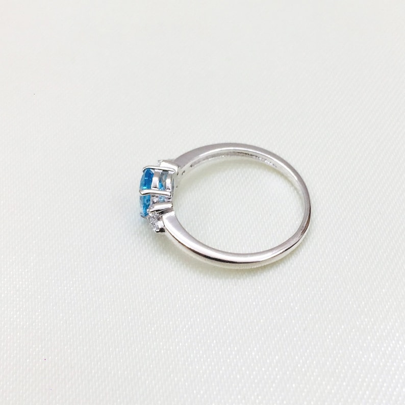Gift November Ring Proposal Ring Engagement Ring Tiny Topaz Oval Ring 925 Silver Ring Natural Blue Topaz Ring Cubic Zircon Ring