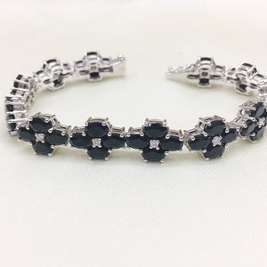 925 Sterling Silver Bracelet- Zwarte Spinel Armband- Kubieke Zircon Armband- Bruiloft sieraden- Floral Bracelet- Gemstone Bracelet- Cadeau