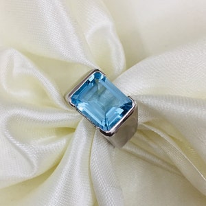 925 Silver Ring- Natural Blue Topaz Ring- Silver Topaz Ring- Men's Topaz Ring- November Birthstone - Solid Silver Ring- Men's Gemstone Ring