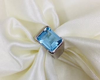 925 Silver Ring- Natural Blue Topaz Ring- Silver Topaz Ring- Men&#39;s Topaz Ring- November Birthstone - Solid Silver Ring- Men&#39;s Gemstone Ring