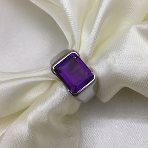 925 Sterling Silver Ring- Natural Amethyst Ring- Men's Ring- Solid Silver Ring- Gemstone Ring- Birthstone Ring- Men's Wedding Ring-