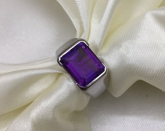 925 Sterling Silver Ring- Natural Amethyst Ring- Men&#39;s Ring- Solid Silver Ring- Gemstone Ring- Birthstone Ring- Men&#39;s Wedding Ring-