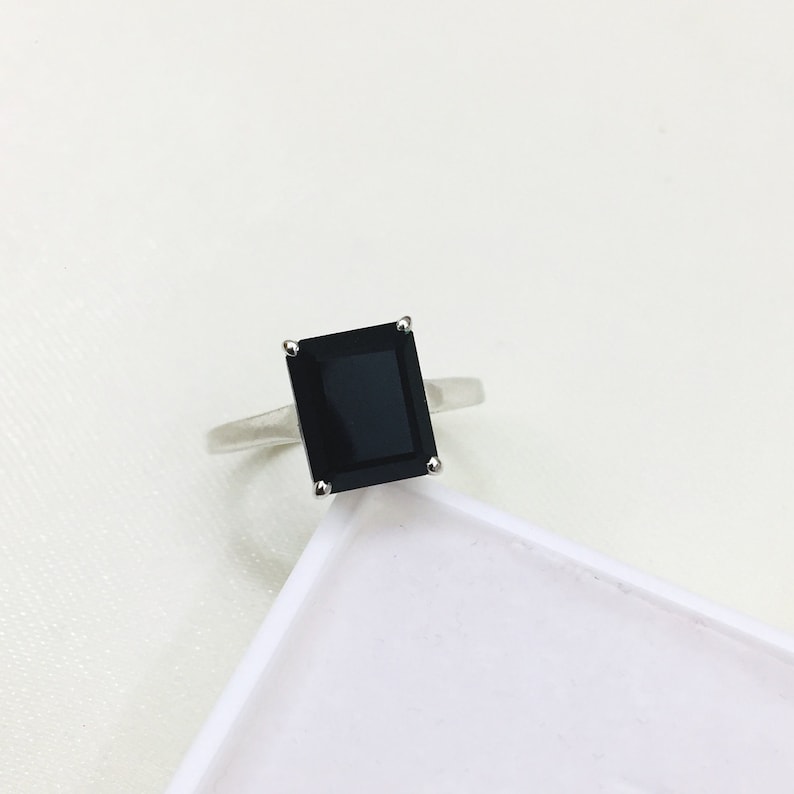 Natural Black Spinel Ring Handmade Ring Stacking Ring Octagon Gemstone Ring 925 Silver Ring August Birthstone Gift Solid Silver Ring