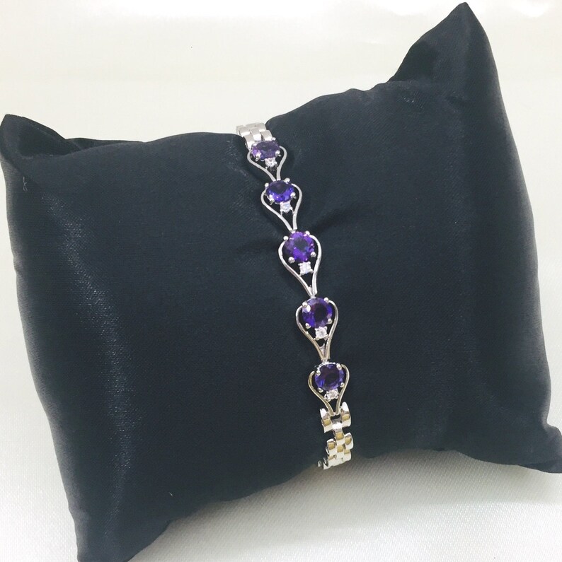 925 Silver Bracelet Wedding Gift Chain Bracelet February Birthstone Natural Amethyst Bracelet Bracelet 5 MM Round Christmas Gift