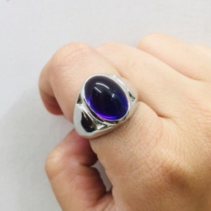 925 Sterling Silver Ring- Natural Amethyst Ring- Men&#39;s Ring- Solid Silver Ring- Gemstone Ring- Birthstone Ring- Cabochon Ring- Gents Ring