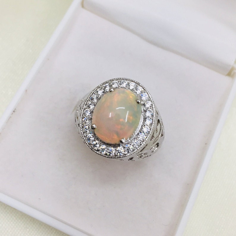 Handmade Ring Brilliant Cabochon 925 Silver Ring 9x11 Oval Natural Opal Ring Prone Setting Ring Cluster Ring Present /& Gift