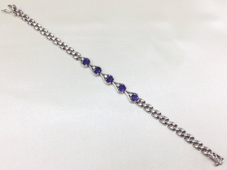 925 Silver Bracelet Wedding Gift Chain Bracelet February Birthstone Natural Amethyst Bracelet Bracelet 5 MM Round Christmas Gift