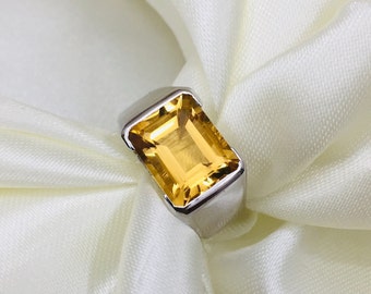 Sterling silver ring with natural citrine - gemstone ring - silver ring - mens ring - birthstone ring