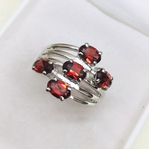 925 Silver Ring- Natural Garnet Ring- Stackable Ring- Gemstone Ring- January Birthstone Ring- Wedding Ring- Proposal Ring- Gift For Her