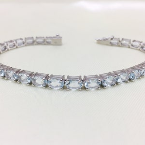 925 Silver Bracelet- Natural Aquamarine Bracelet- March Birthstone- Statement Bracelet- Tennis Bracelet- Bezel Bracelet- Wedding Gift